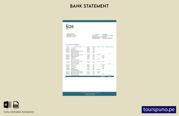 Listo para imprimir la plantilla de Excel del banco N de Alemania