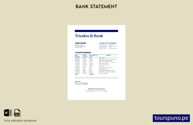 Plantilla Excel de extracto bancario de Triodos en Países Bajos lista para impri