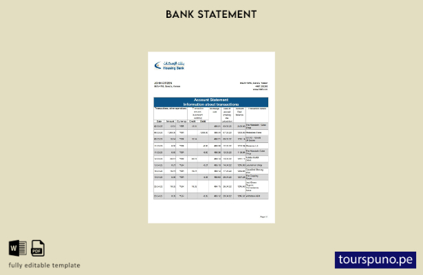 Plantilla de Excel de extracto del Banco de Vivienda de Yemen lista para imprimi
