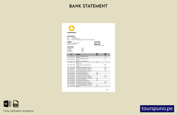 Plantilla de extracto bancario de Commerzbank de Alemania lista para imprimir, p
