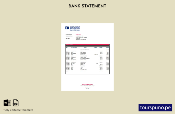 Plantilla xls de extracto bancario de Georgia Basis lista para imprimir
