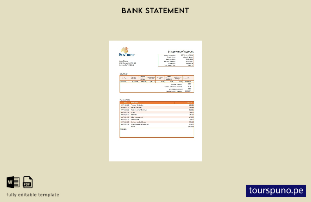lista para imprimir plantilla de versión de extracto bancario de USA Suntrust