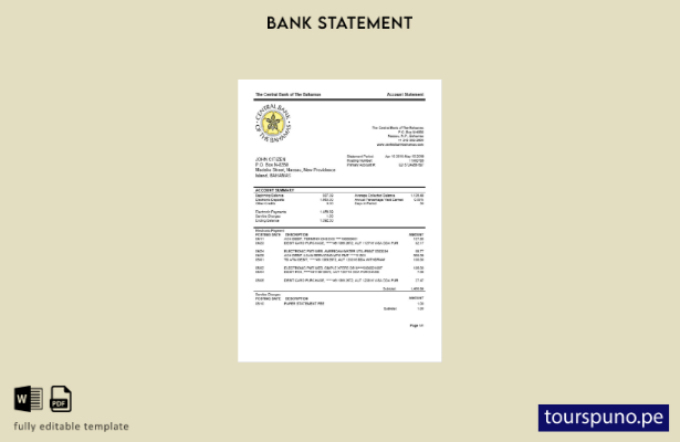 listo para imprimir Bahamas Plantilla de Word   extracto bancario del Banco Cent