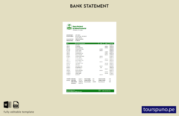 listo para imprimir Guinea Ecuatorial Plantilla de Excel de extracto bancario de