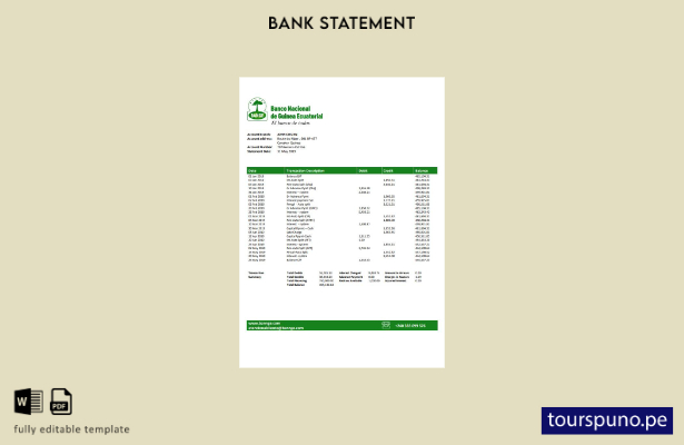 listo para imprimir Guinea Ecuatorial Plantilla de Word   extracto bancario del