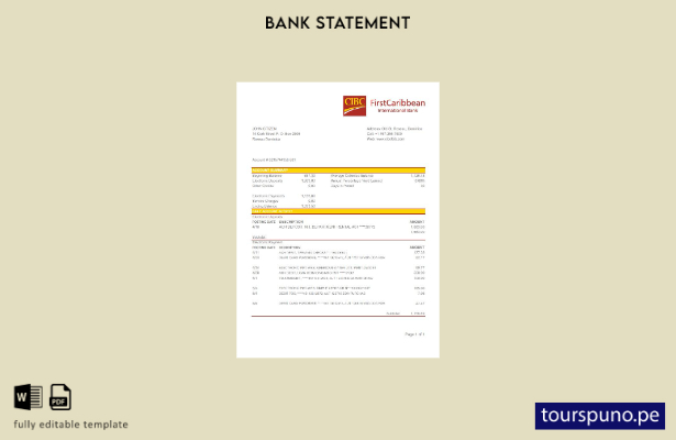 listo para imprimir Plantilla de Excel de extracto bancario de Dominica CIBC Fir