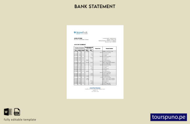 listo para imprimir Plantilla de Excel de extracto bancario de Tanzania Access