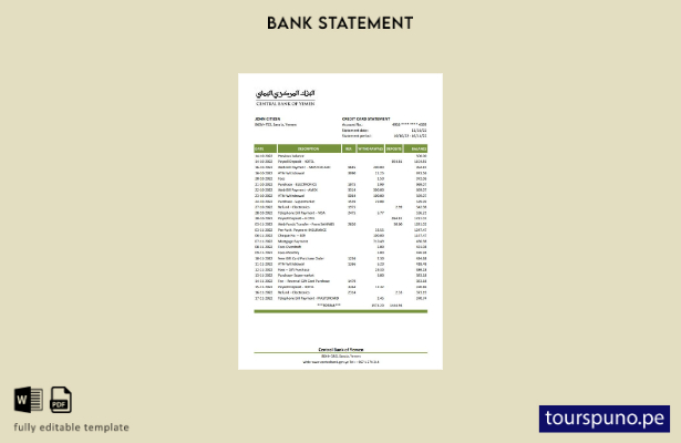listo para imprimir Plantilla de Excel de extracto bancario del Banco Central  5