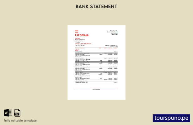 listo para imprimir Plantilla de Excel de extracto de tarjeta de crédito del ban