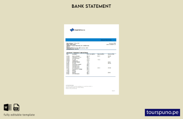 listo para imprimir Plantilla de Word   extracto bancario de Bielorrusia Paritet