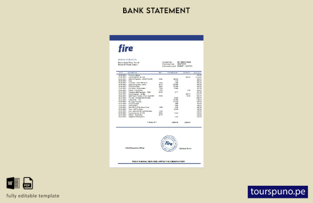 listo para imprimir Plantilla de Word   extracto bancario de Ireland Fire Financ