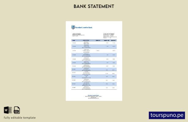 listo para imprimir Plantilla de Word   extracto bancario de Lesotho Standard Le