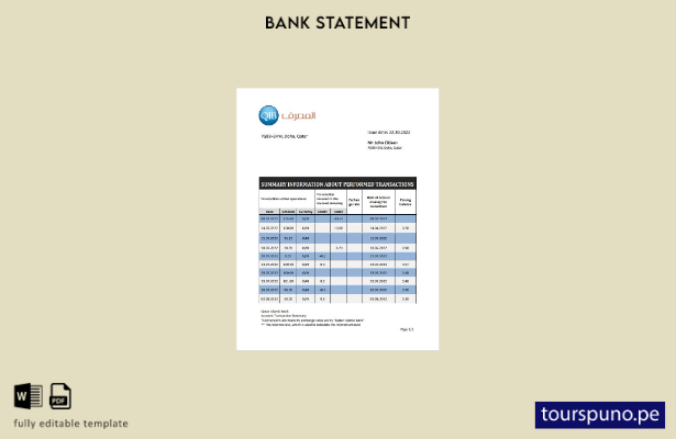 listo para imprimir Plantilla de Word   extracto bancario islámico de Qatar Qata
