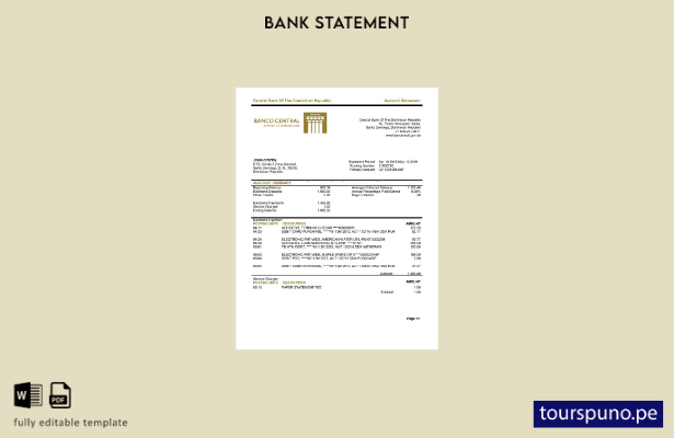 listo para imprimir Plantilla de versión en Word del extracto bancario del Banco