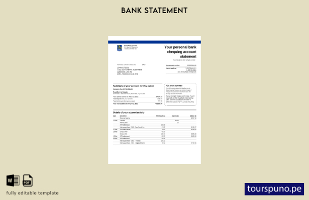 listo para imprimir Plantilla de versión en Word del extracto bancario del Royal