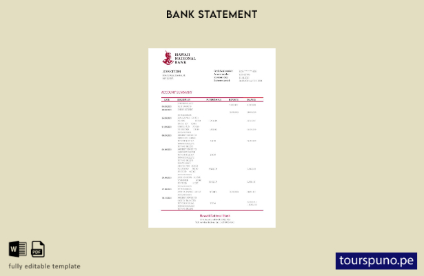 listo para imprimir Plantilla de versión en Word del extracto bancario nacional