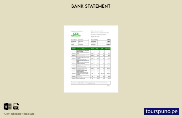 listo para imprimir Plantilla de versión en Word del extracto de cuenta bancaria