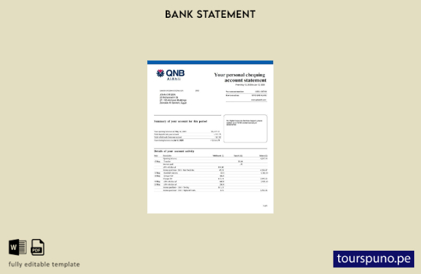listo para imprimir Plantilla de word   estado de cuenta del QNB Alahli Bank de