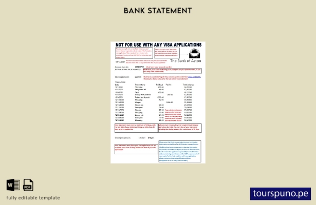 listo para imprimir Reino Unido Plantilla de Excel de extracto bancario del Bank