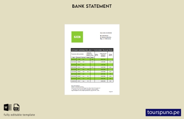 listo para imprimir la palabra del extracto bancario SEB de Letonia. plantilla