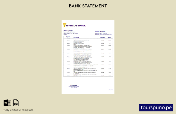 listo para imprimir la palabra del extracto bancario de Líbano Byblos. plantilla