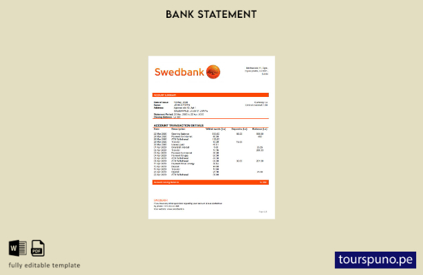 listo para imprimir la palabra del extracto bancario de Letonia Swedbank. planti