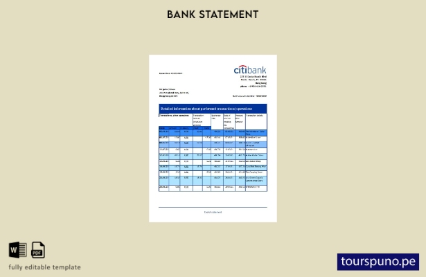 listo para imprimir la plantilla de Excel del extracto bancario de Citibank de H