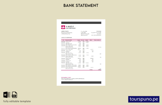 listo para imprimir la plantilla de Excel del extracto del DAH Sing Bank de Hong