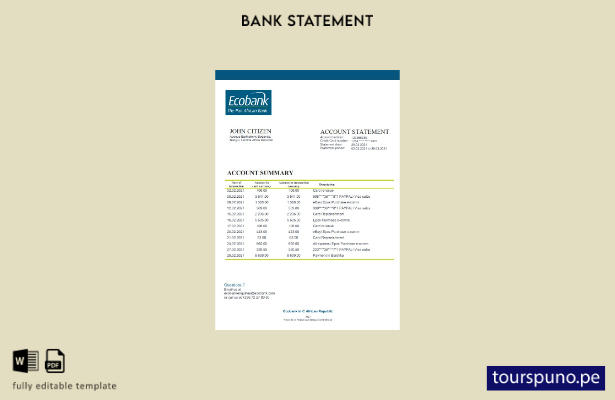 listo para imprimir la plantilla de extracto bancario de Ecobank de la República