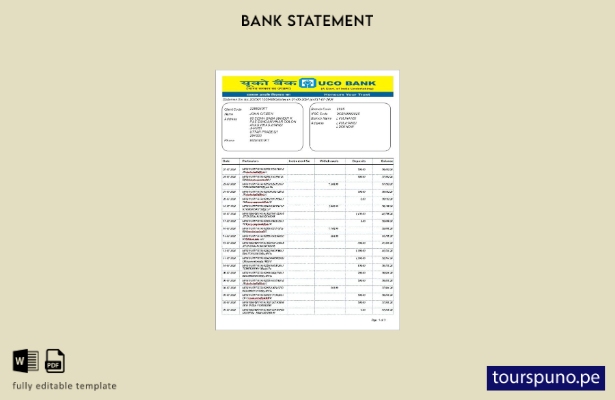 listo para imprimir la plantilla de versión en Word del extracto bancario de la