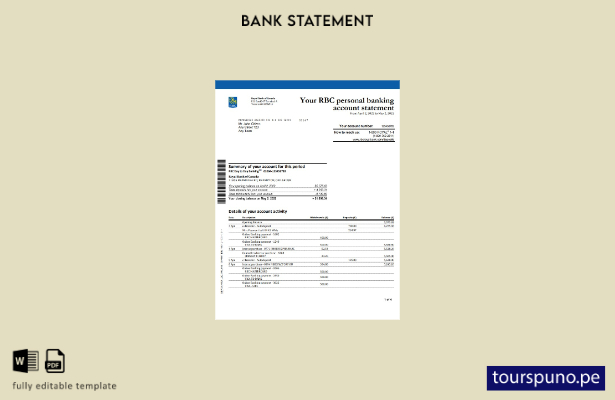 listo para imprimir páginas de textos de extractos bancarios del Royal Bank of C