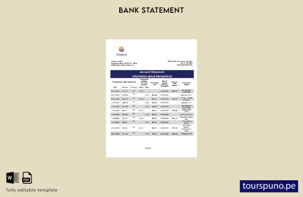 listo para imprimir plantilla de Excel de extracto bancario Awash de Etiopía