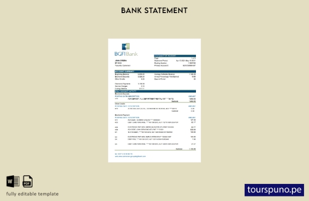 listo para imprimir plantilla de Excel de extracto bancario BGFI de Camerún