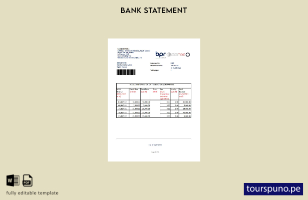 listo para imprimir plantilla de Excel de extracto bancario BPR de Ruanda