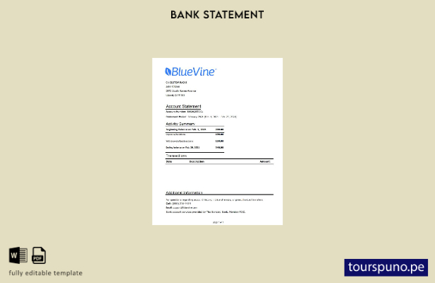 listo para imprimir plantilla de Excel de extracto bancario BlueVine de EE. UU.