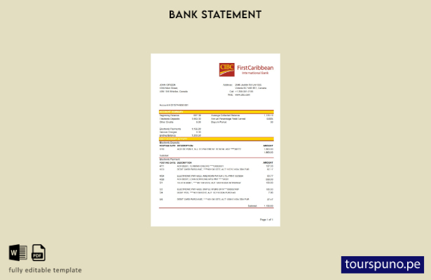 listo para imprimir plantilla de Excel de extracto bancario CIBC de Canadá