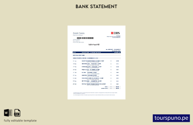 listo para imprimir plantilla de Excel de extracto bancario DBS de Tailandia