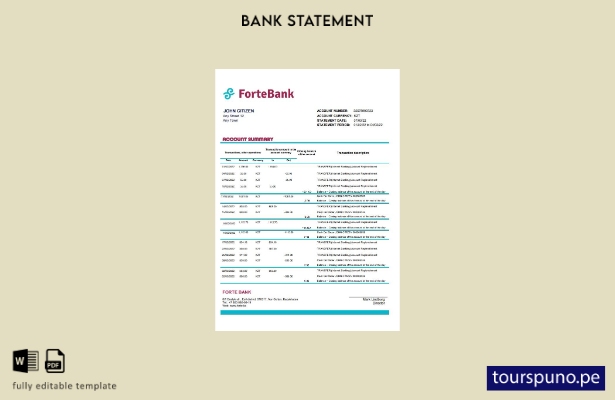 listo para imprimir plantilla de Excel de extracto bancario Forte de Kazajstán
