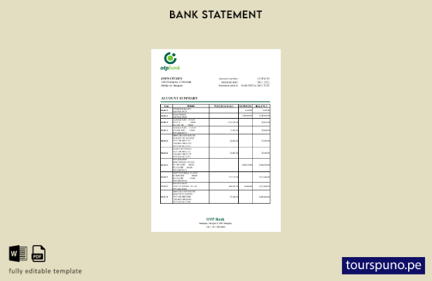 listo para imprimir plantilla de Excel de extracto bancario OTP de Hungría