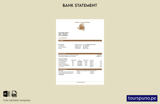 listo para imprimir plantilla de Excel de extracto bancario comercial de Etiopía
