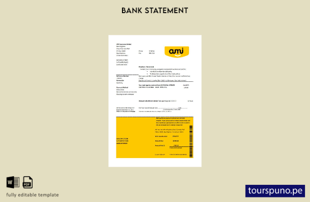 listo para imprimir plantilla de Excel de extracto bancario de Ami Insurance Lim