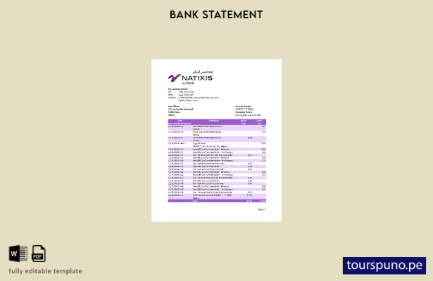 listo para imprimir plantilla de Excel de extracto bancario de Argelia Natixis A