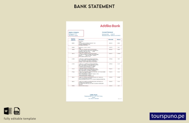 listo para imprimir plantilla de Excel de extracto bancario de Austria Addiko