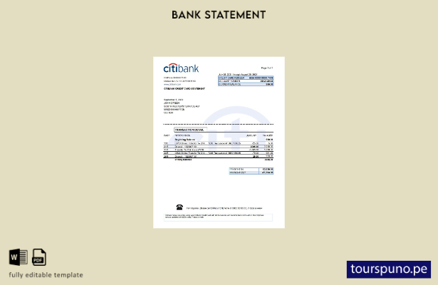 listo para imprimir plantilla de Excel de extracto bancario de Citibank del Rein