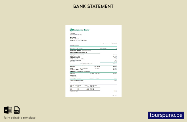 listo para imprimir plantilla de Excel de extracto bancario de Comercio de EE. U