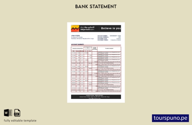 listo para imprimir plantilla de Excel de extracto bancario de Congo Credit du C