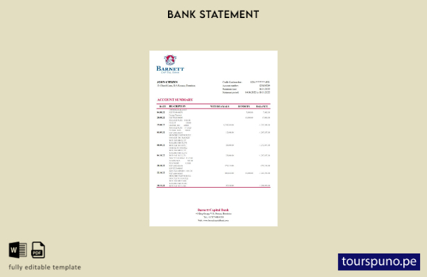 listo para imprimir plantilla de Excel de extracto bancario de Dominica Barnett