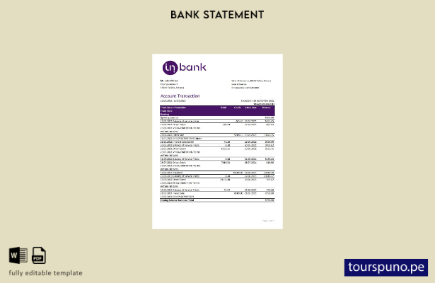 listo para imprimir plantilla de Excel de extracto bancario de Estonia Inbank
