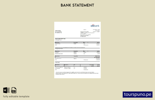 listo para imprimir plantilla de Excel de extracto bancario de Francia Citibank