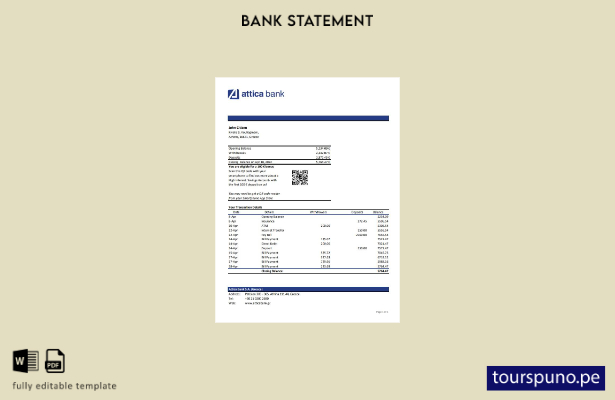 listo para imprimir plantilla de Excel de extracto bancario de Grecia Attica